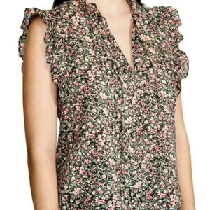 BB DAKOTA Steve Madden Meadow Blouse w Ruffles, SZ L Womens Floral‎ EUC